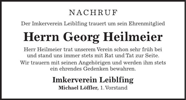 Traueranzeige Georg Heilmeier