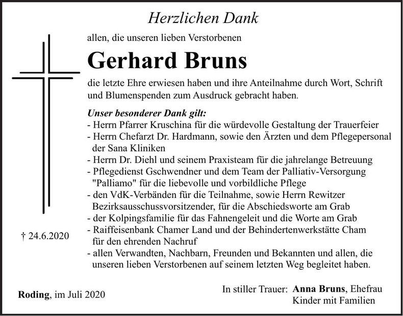 Traueranzeige Gerhard Bruns