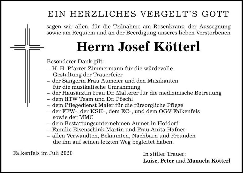 Traueranzeige Jossef Kötterl