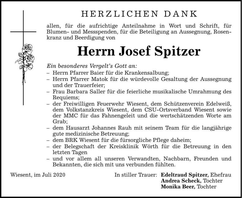 Traueranzeige Josef Spitzer