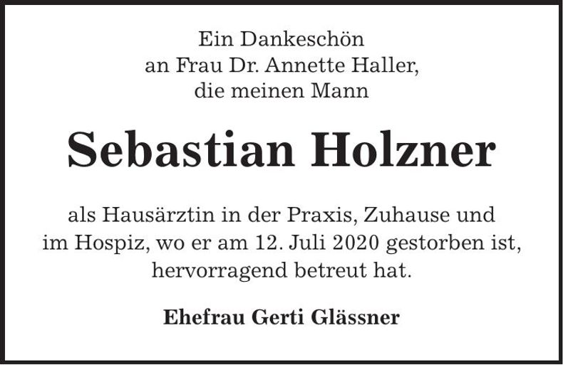 Traueranzeige Sebastian Holzner