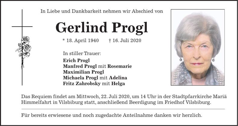 Traueranzeige Gerlind Progl