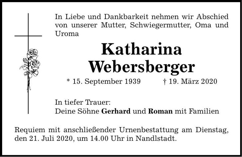 Traueranzeige Katharina Webersberger