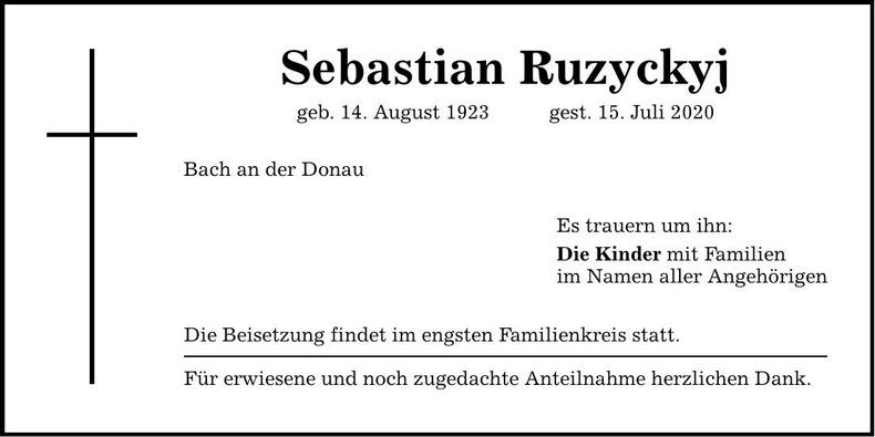Traueranzeige Sebastian Ruzychyj