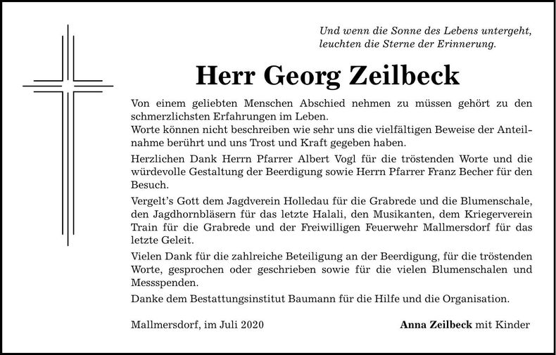Traueranzeige Georg Zeilbeck