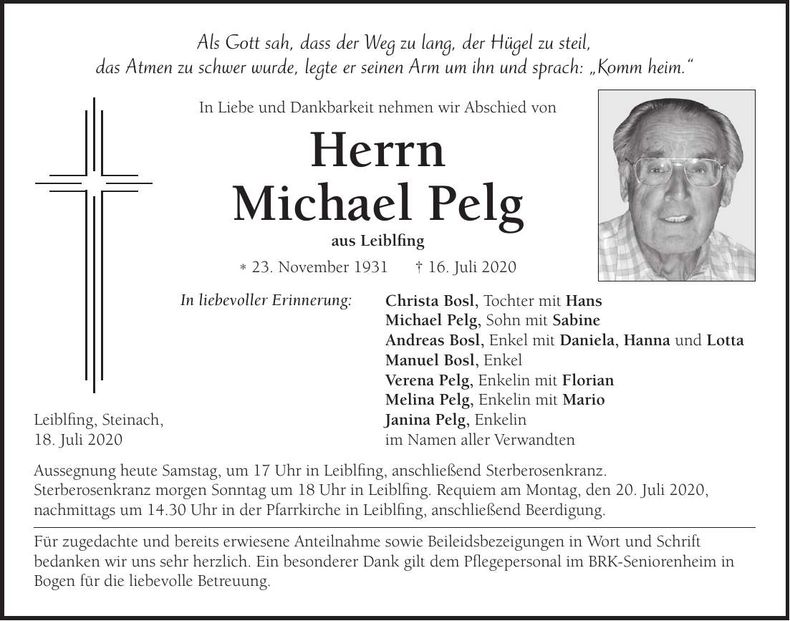 Traueranzeige Michael Pelg