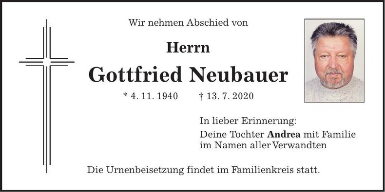 Traueranzeige Gottfried Neubauer
