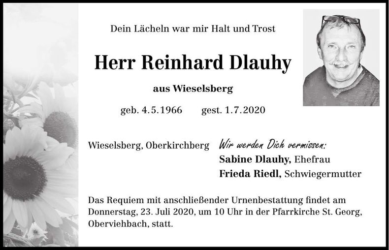 Traueranzeige Reinhard Dlauhy