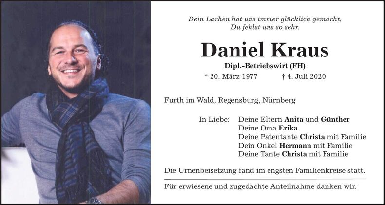 Traueranzeige Daniel Kraus