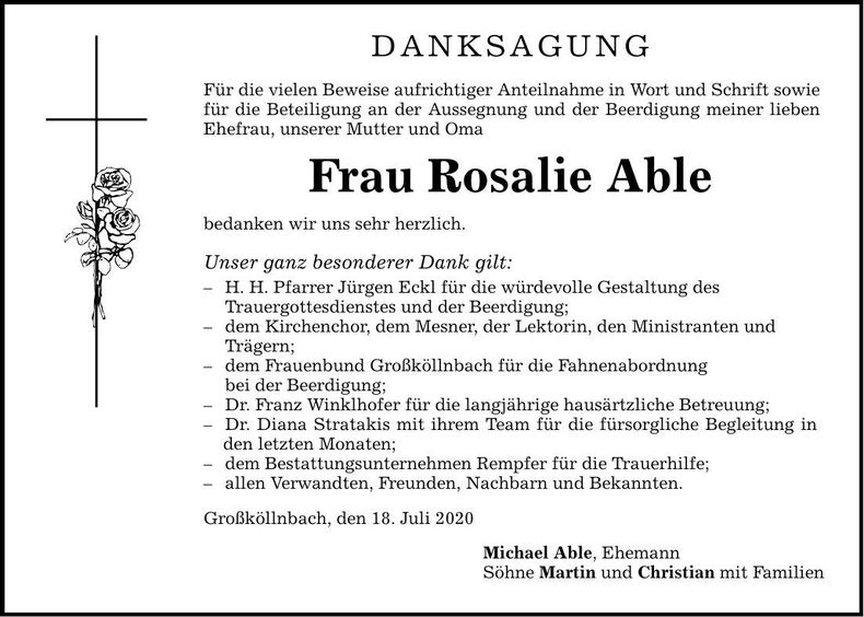 Traueranzeige Rosalie Able