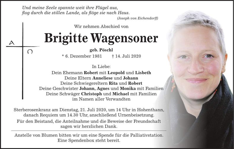 Traueranzeige Brigitte Wagensoner