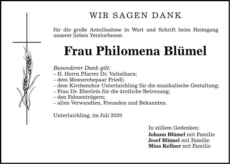 Traueranzeige Philomena Blümel