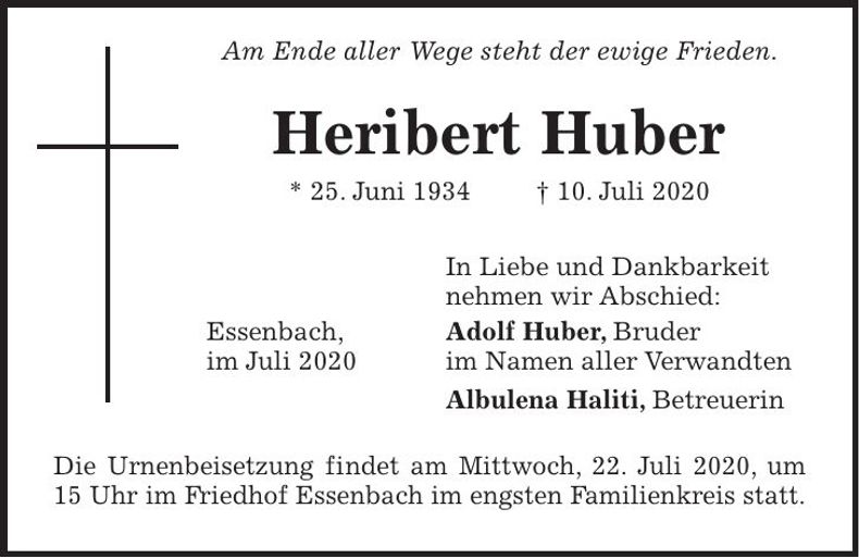Traueranzeige Heribert Huber