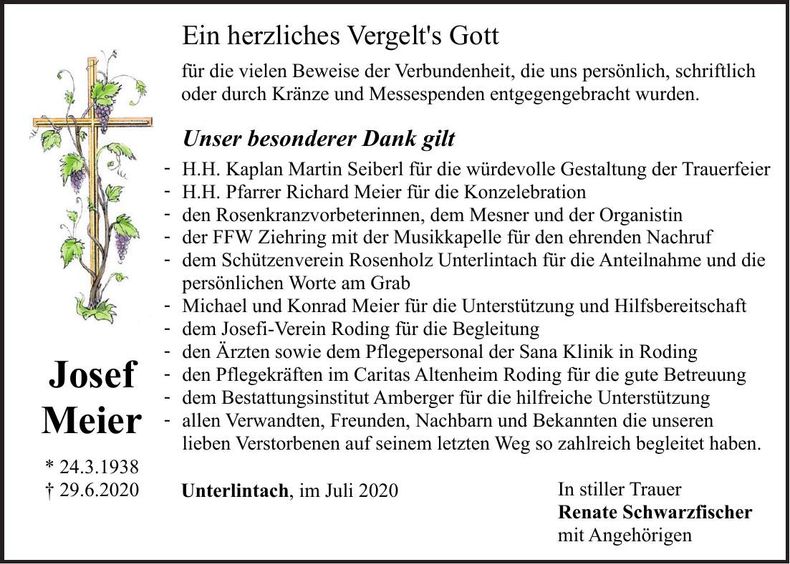 Traueranzeige Josef Meier