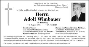 Traueranzeige Adolf Wimbauer