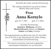 Traueranzeige Anna Kornylo
