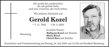 Traueranzeige Gerold Kozel