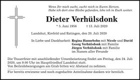 Traueranzeige Dieter Verhülsdonk