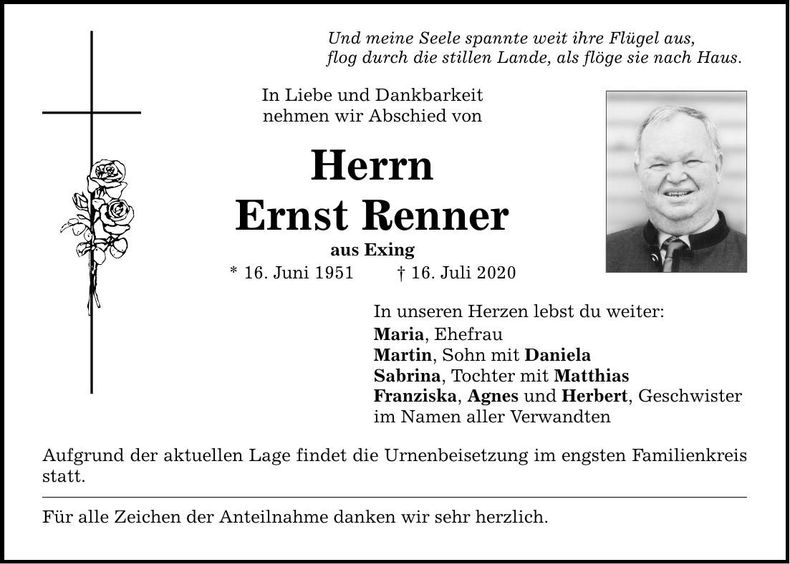 Traueranzeige Ernst Renner