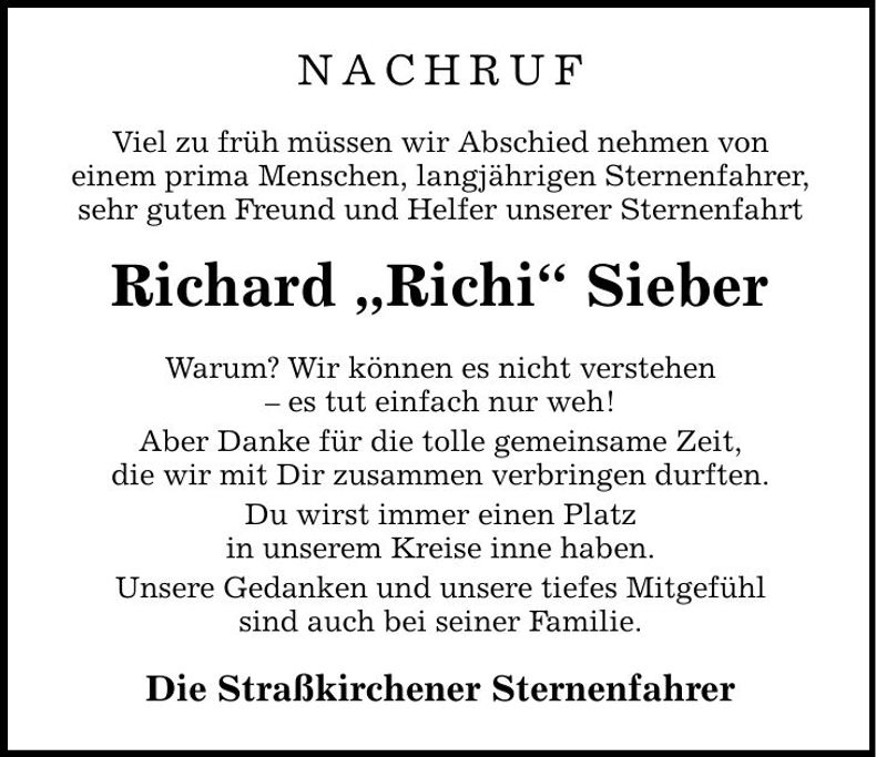 Traueranzeige Richard Sieber