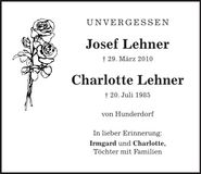 Traueranzeige Josef Lehner