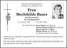 Traueranzeige Mechthilde Bauer