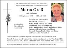 Traueranzeige Maria Groß