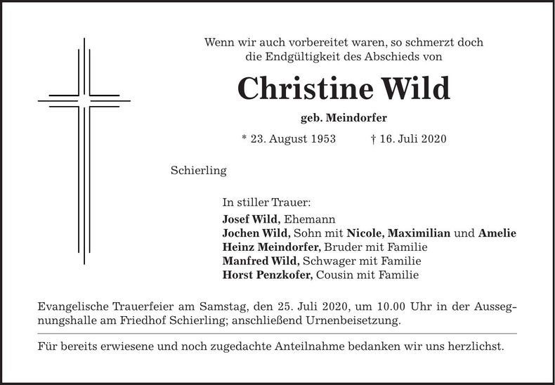 Traueranzeige Christine Wild