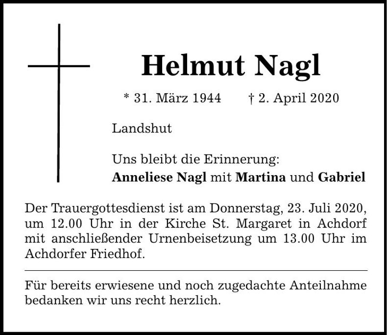 Traueranzeige Helmut Nagl