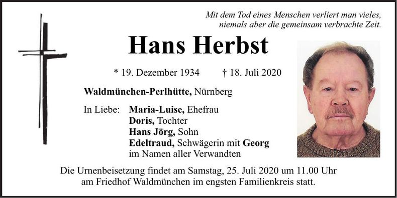 Traueranzeige Hans Herbst
