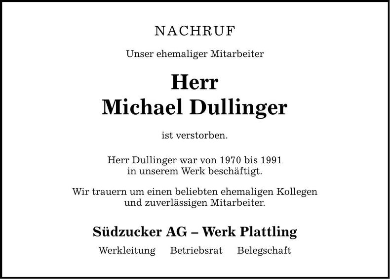 Traueranzeige Michael Dullinger