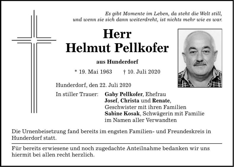 Traueranzeige Helmut Pellkofer
