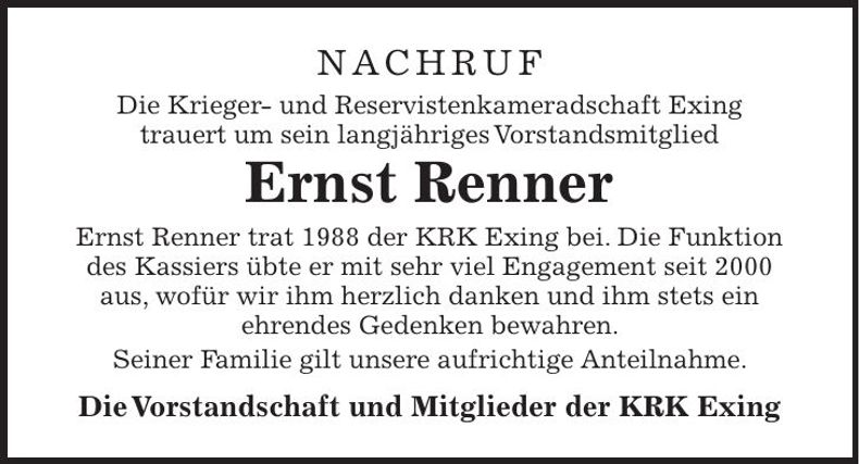 Traueranzeige Ernst Renner