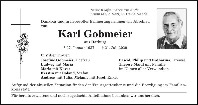 Traueranzeige Karl Gobmeier
