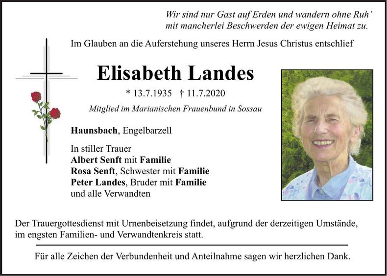 Traueranzeige Elisabeth Landes