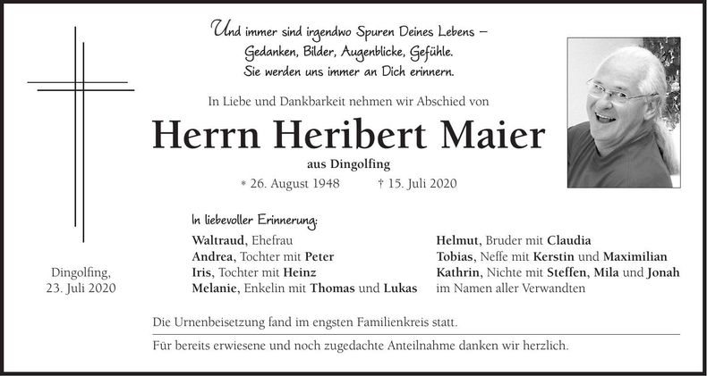 Traueranzeige Heribert Maier