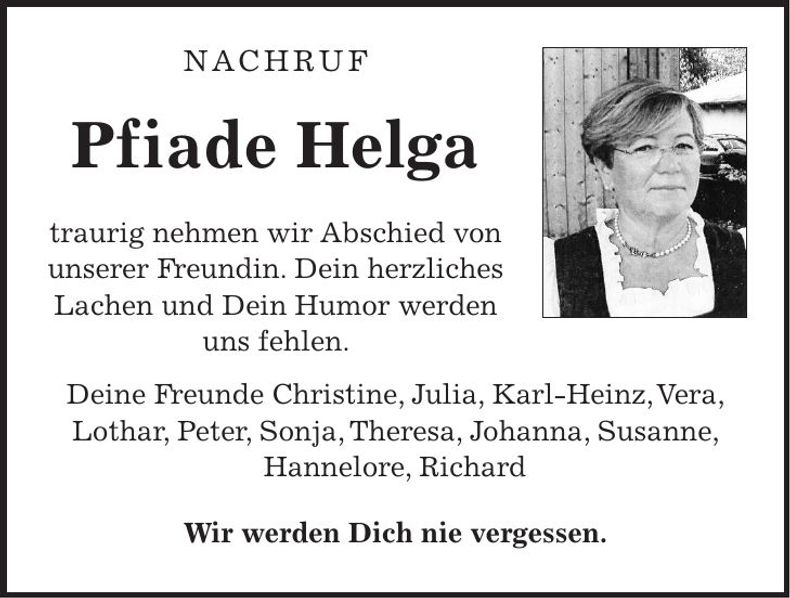 Traueranzeige Helga Heck