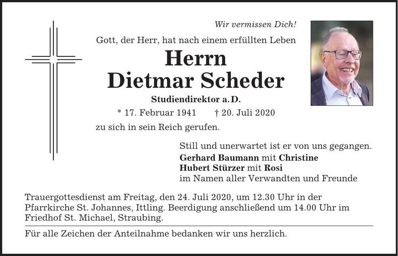 Traueranzeige Dietmar Scheder