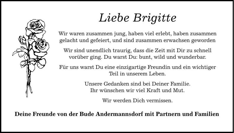 Traueranzeige Brigitte Wagensonner