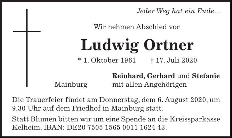 Traueranzeige Ludwig Ortner