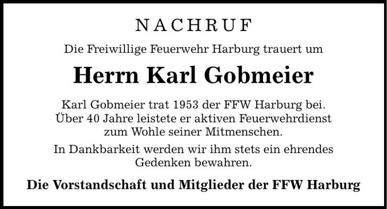 Traueranzeige Karl Gobmeier