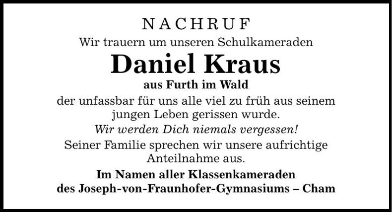 Traueranzeige Daniel Kraus