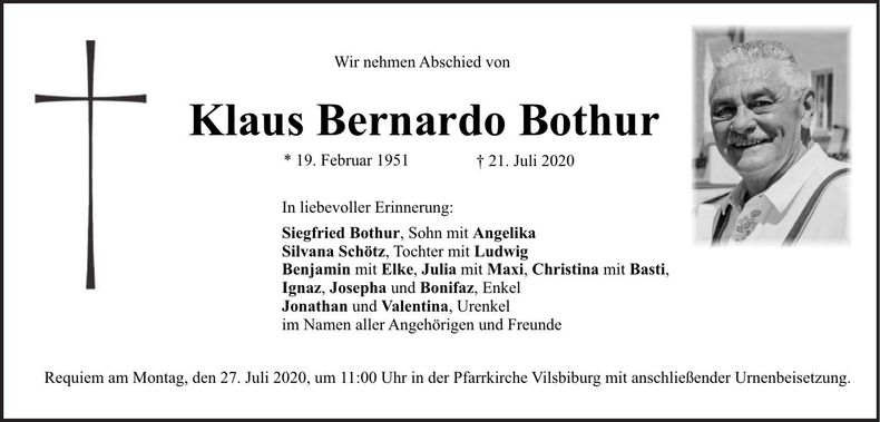 Traueranzeige Klaus Bernardo Bothur
