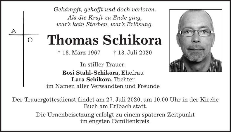 Traueranzeige Thomas Schikora
