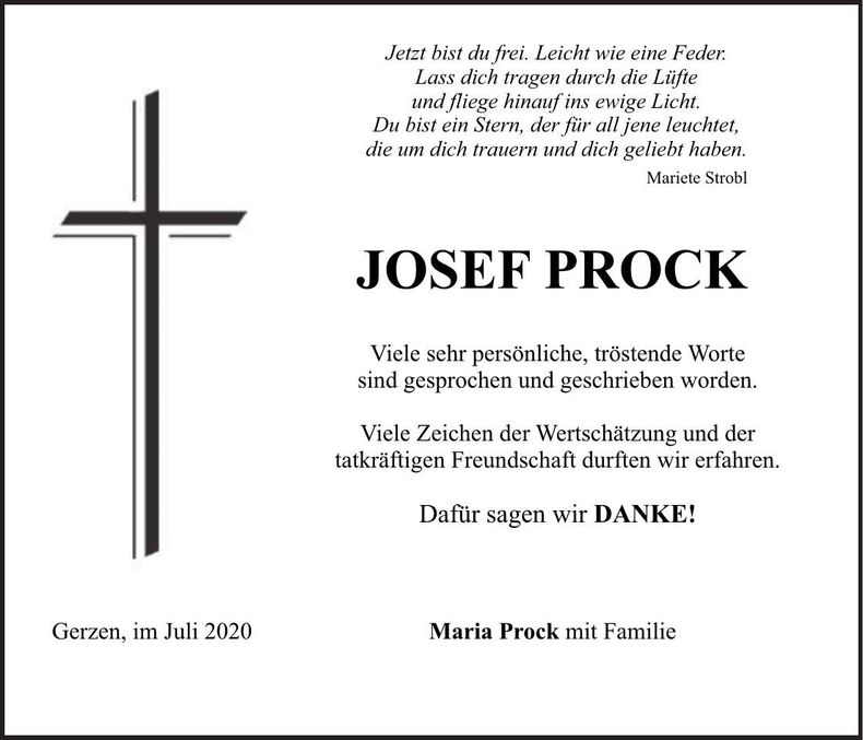 Traueranzeige Josef Prock