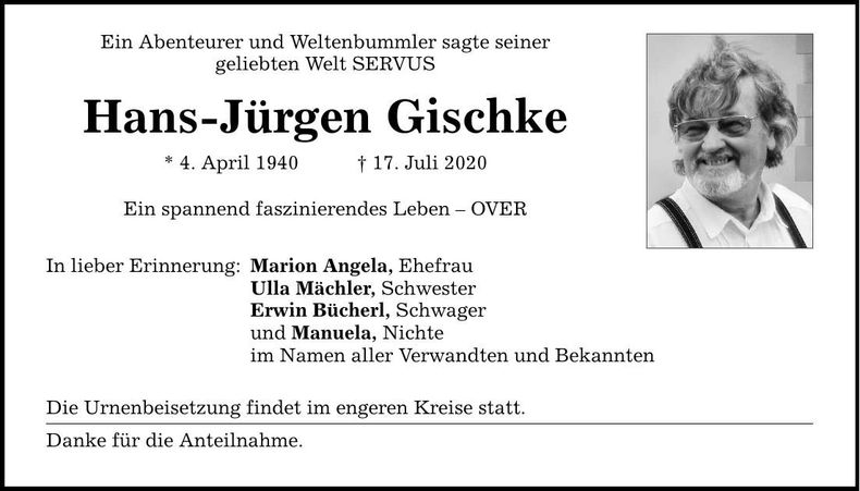 Traueranzeige Hans-Jürgen Gischke