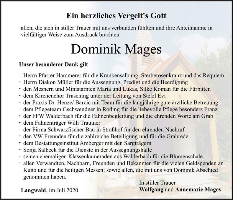 Traueranzeige Dominik Mages