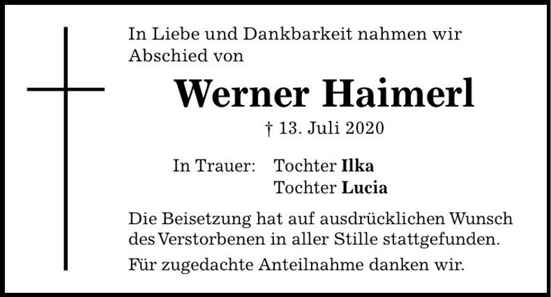Traueranzeige Werner Haimerl