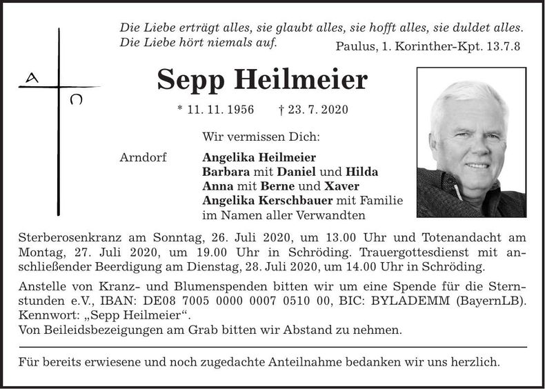 Traueranzeige Sepp Heilmeier