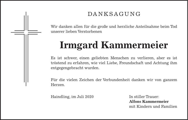 Traueranzeige Irmgard Kammermeier